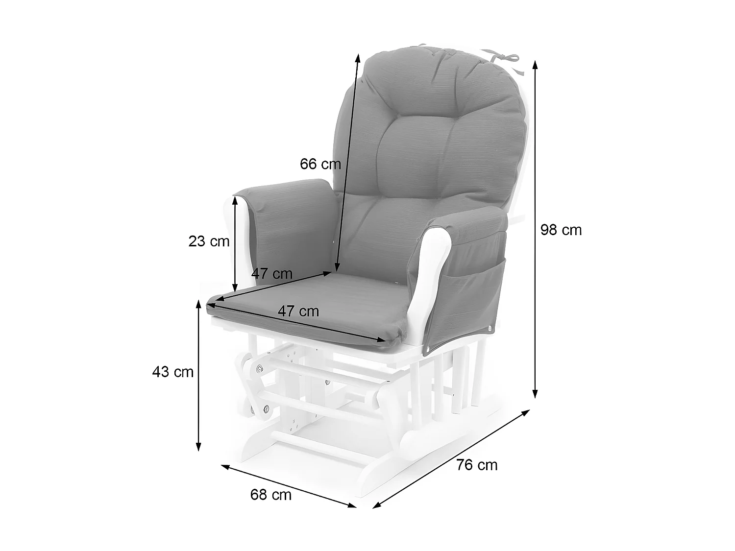 Fauteuil relax HWC-C76 fauteuil à bascule, rocking-chair, tissu - gris clair, monture blanche
