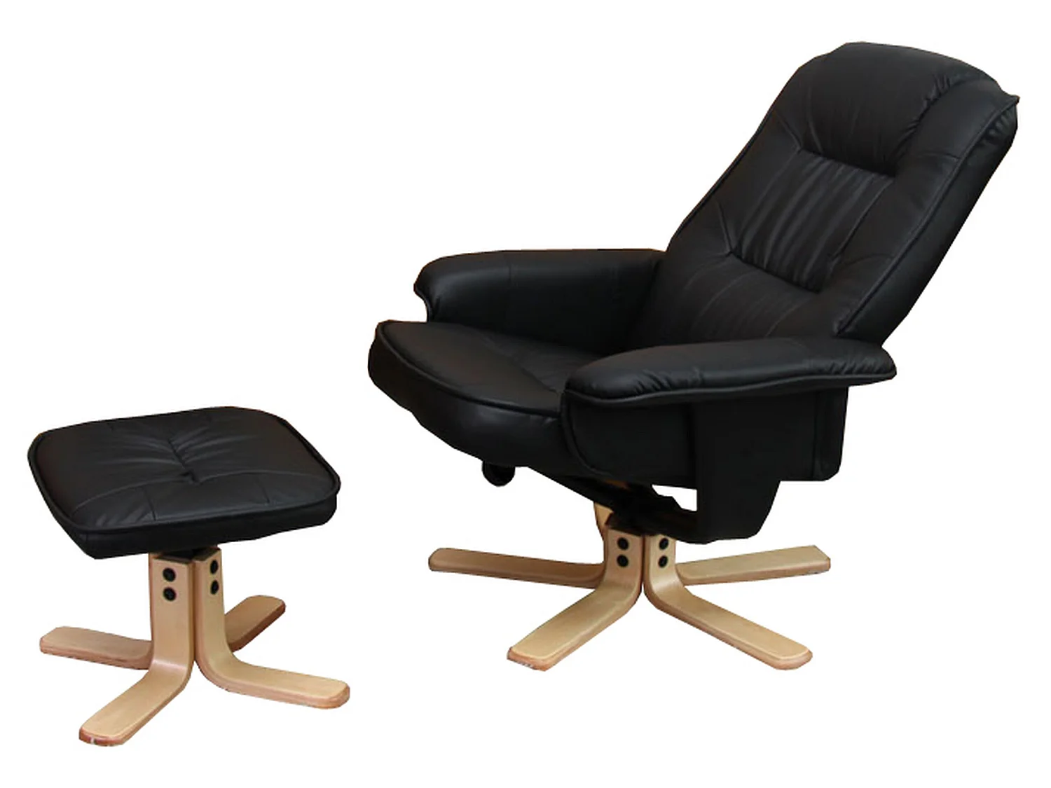 Fauteuil relax /de relaxation M56 avec pouf, simili-cuir, noir