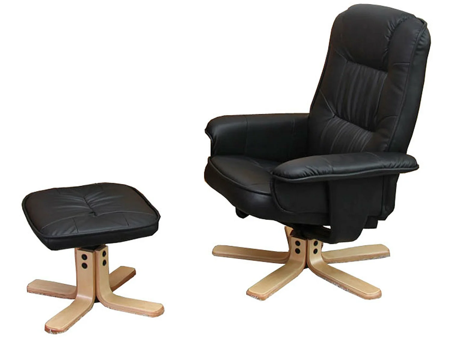 Fauteuil relax /de relaxation M56 avec pouf, simili-cuir, noir
