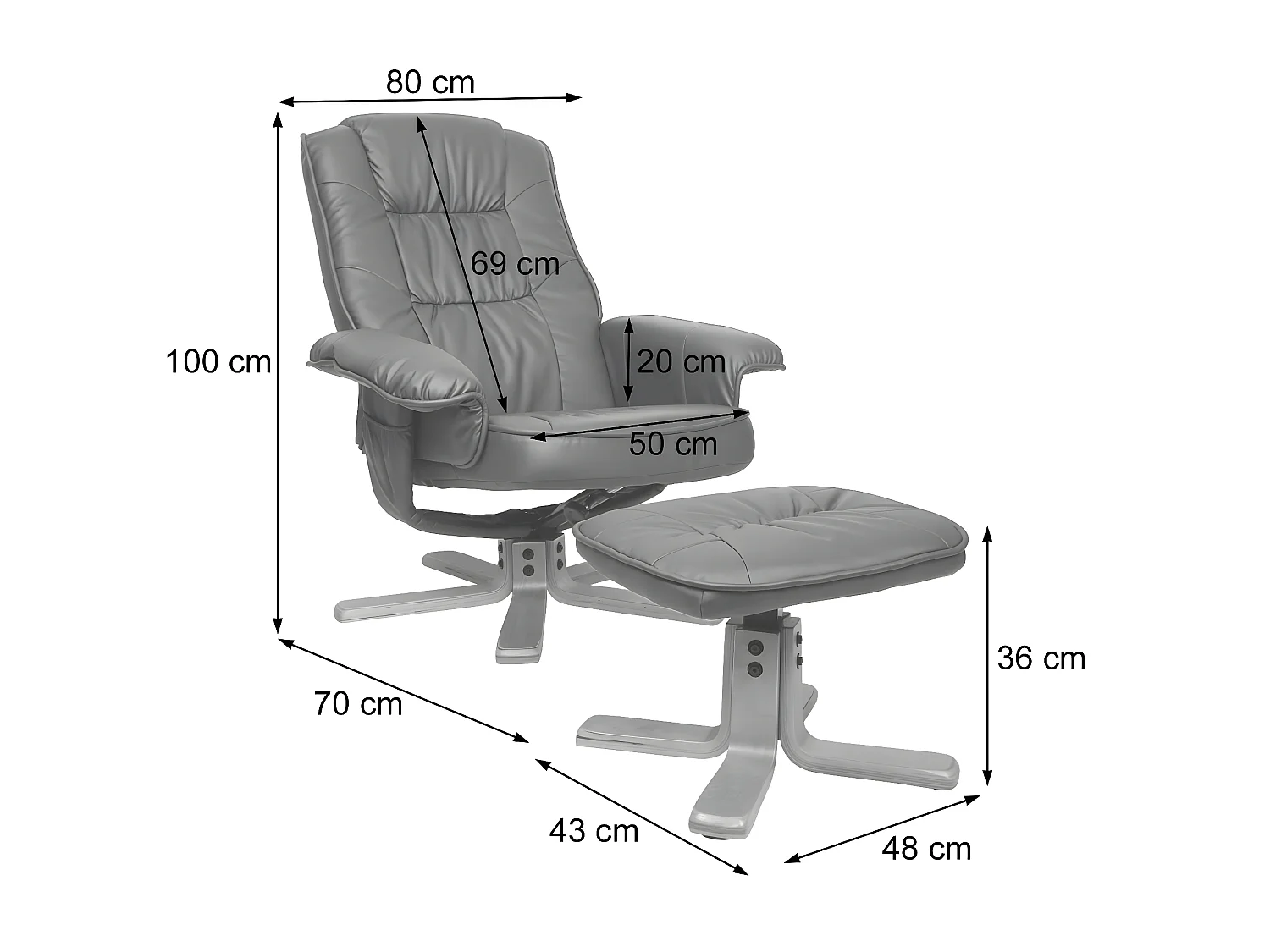 Fauteuil relax /de relaxation M56 avec pouf, simili-cuir, noir