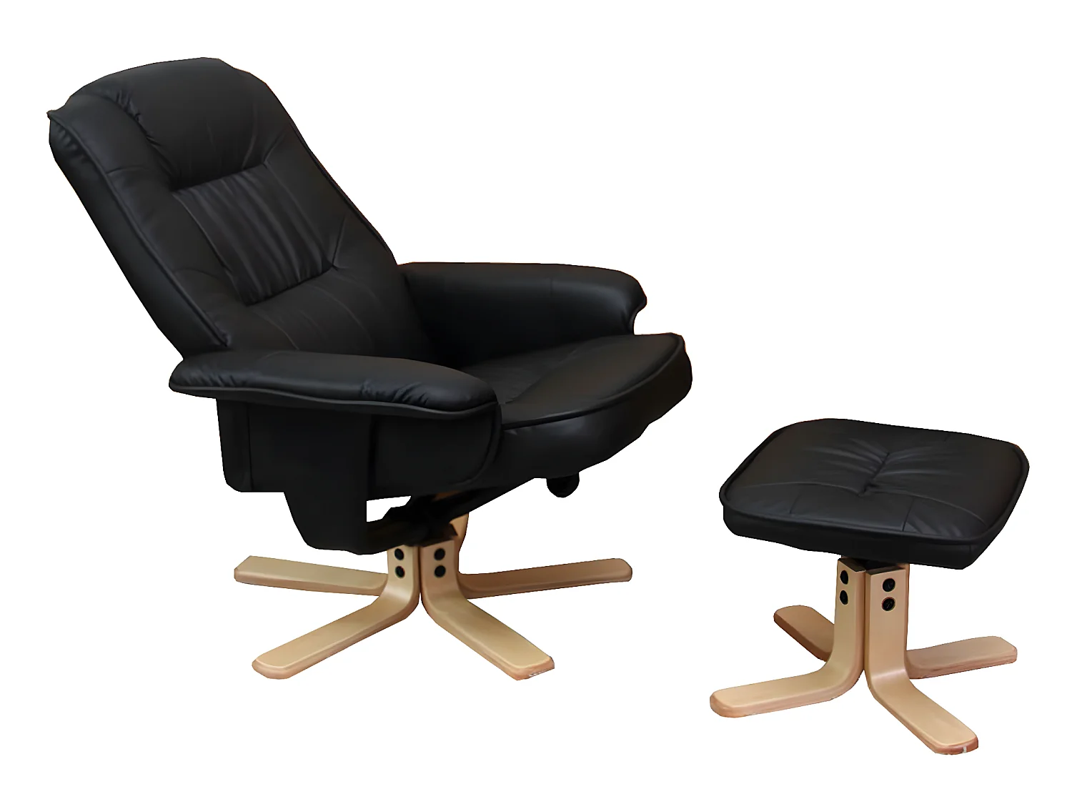 Fauteuil relax /de relaxation M56 avec pouf, simili-cuir, noir