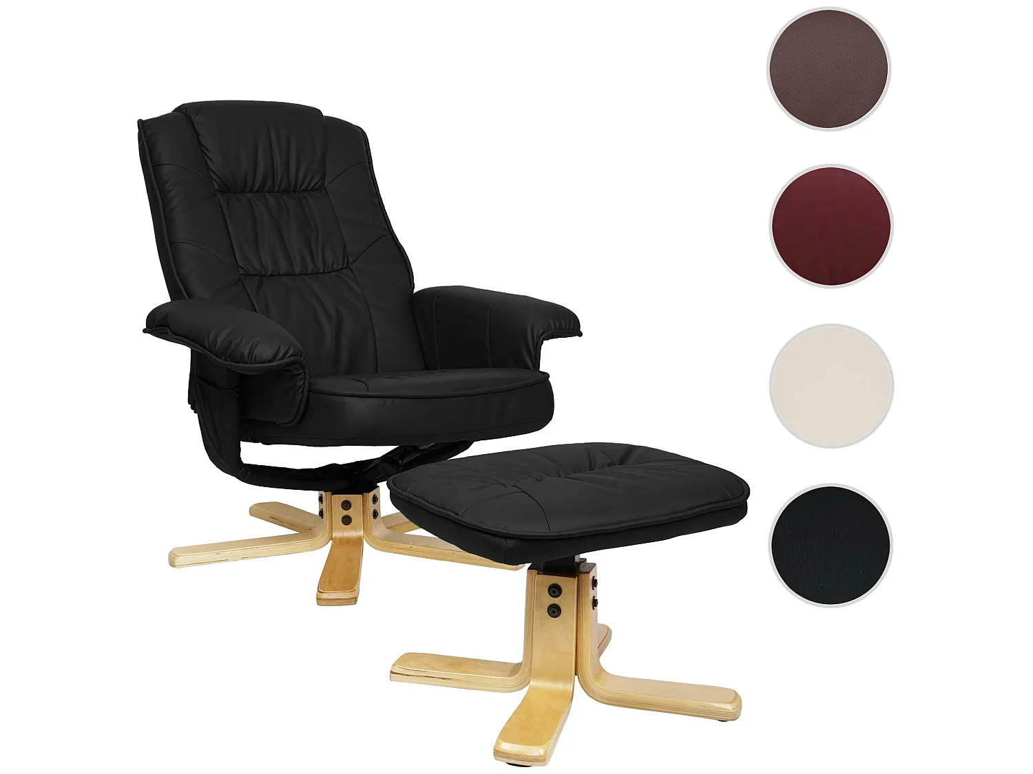 Fauteuil relax /de relaxation M56 avec pouf, simili-cuir, noir