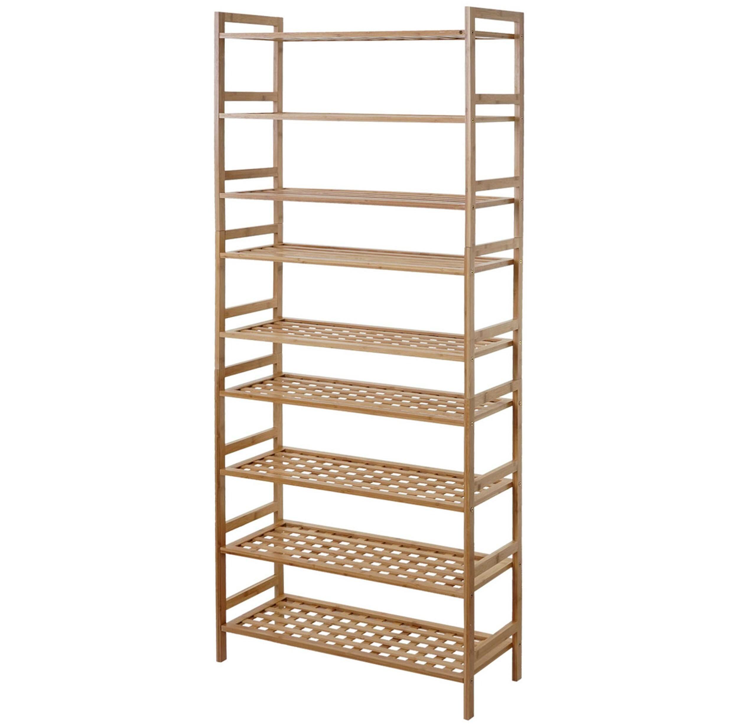 Scarpiera scaffale HWC-B53 legno di bambù 2x ripiani