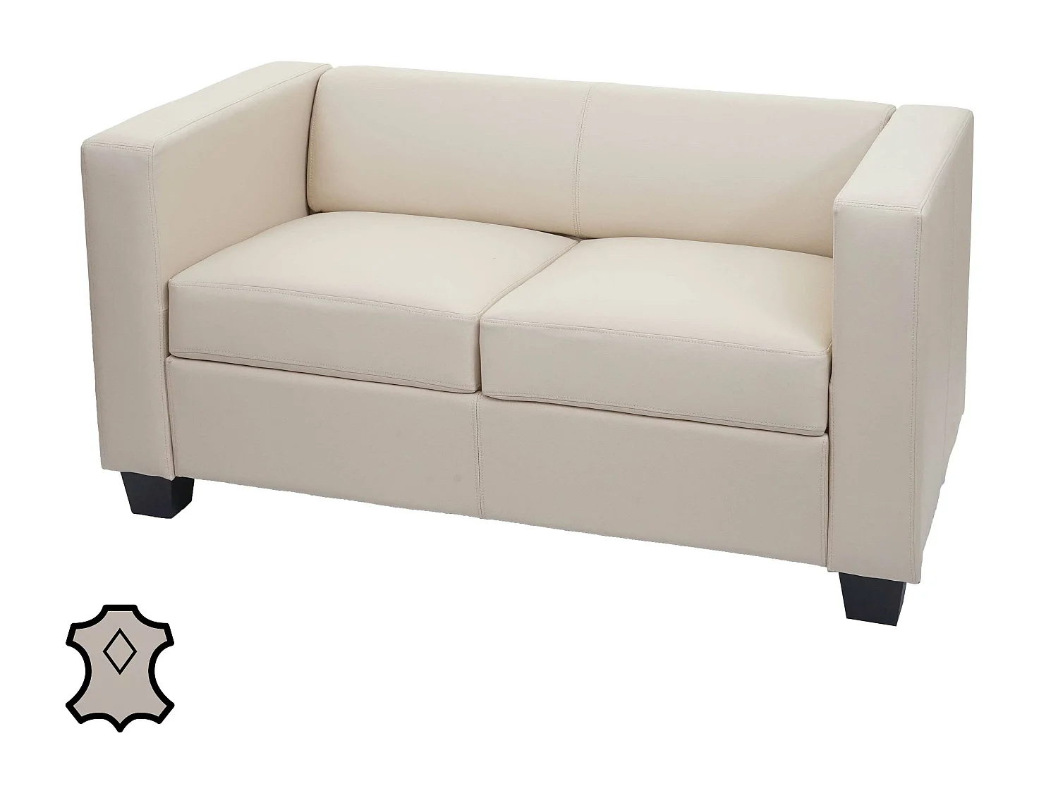 Canapé / sofa Lille, 2 places, 137x75x70cm, cuir reconstitué, crème
