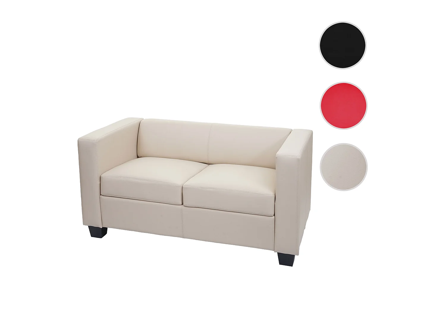 Canapé / sofa Lille, 2 places, 137x75x70cm, cuir reconstitué, crème