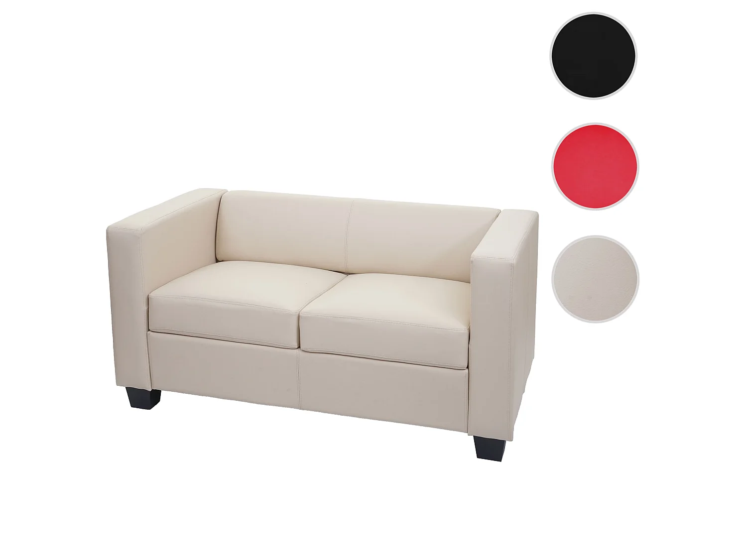 Canapé / sofa Lille, 2 places, 137x75x70cm, cuir reconstitué, crème