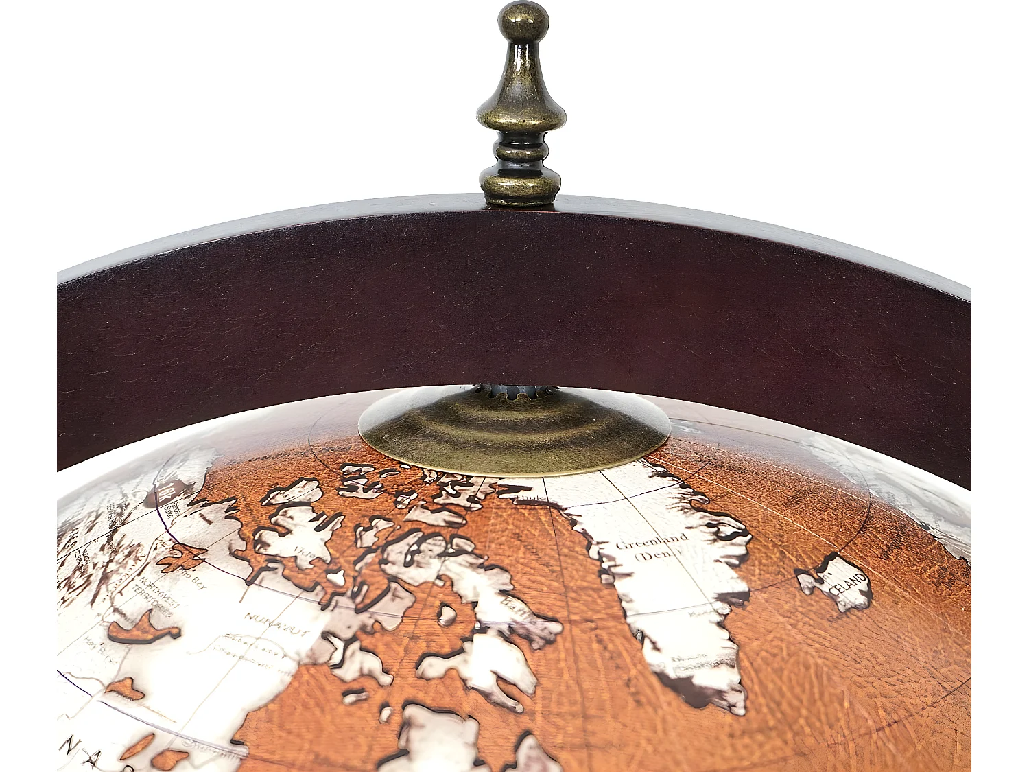 Bar de salon HWC-D86, minibar, étagère de vin, globe terrestre Ø 45cm, roulant, bois d'eucalyptus