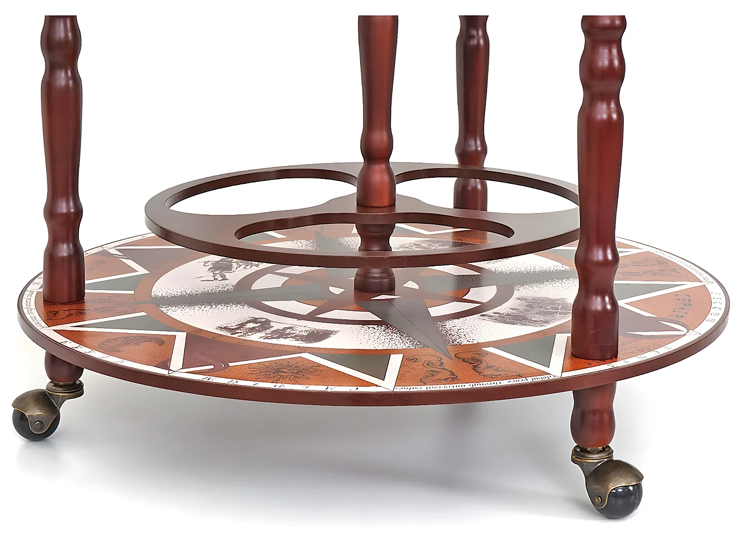 Bar de salon HWC-D86, minibar, étagère de vin, globe terrestre Ø 45cm, roulant, bois d'eucalyptus