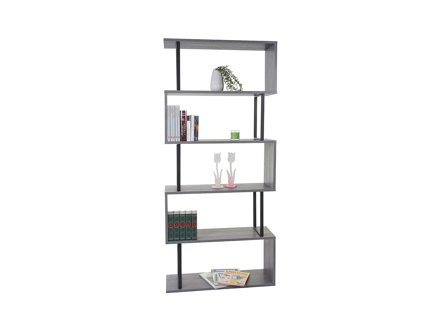 Bibliothèque HWC-A27, étagère indépendante, 183x80cm structure 3D, 5 niveaux - gris