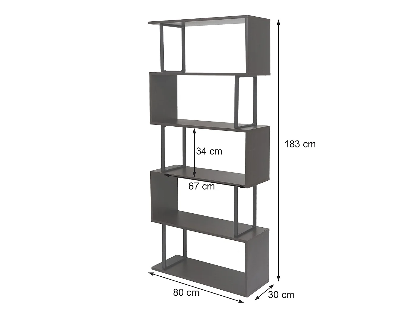 Bibliothèque Dohna, étagère independane, 183x80cm, structure 3D, 5 niveaux - chêne sauvage