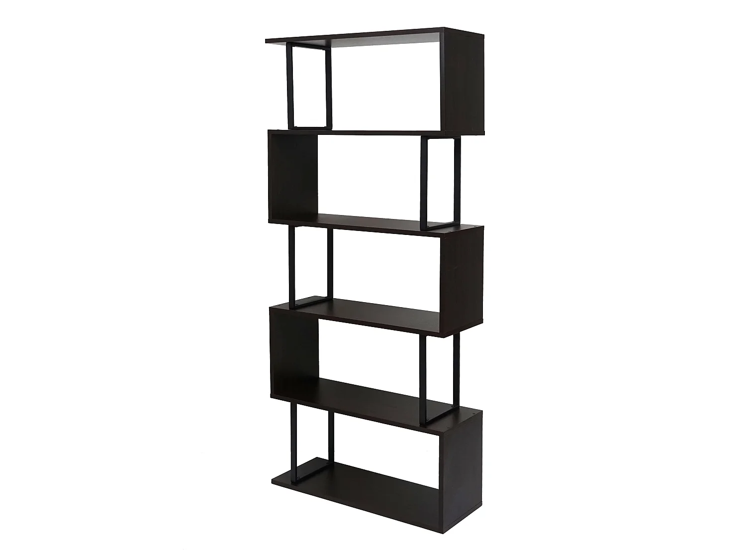 Bibliothèque HWC-A27, étagère de salon, structure 3D 183x80cm, 5 niveaux - marron foncé, métal noir