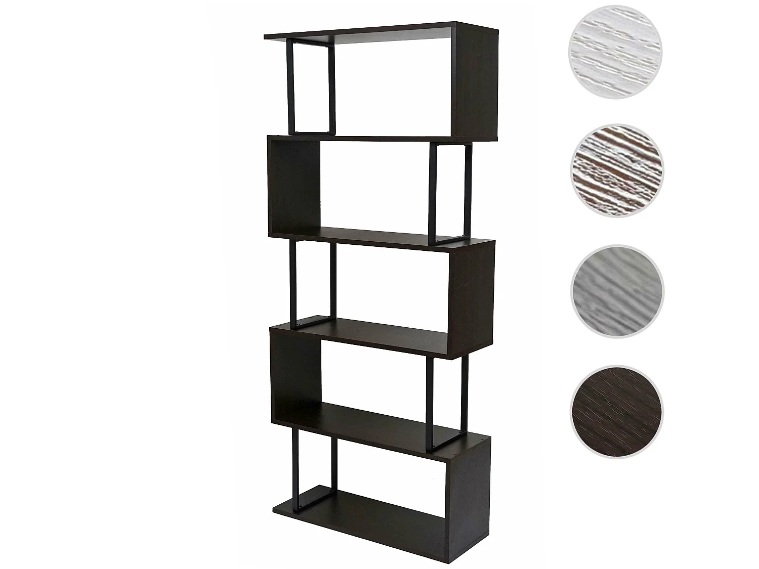 Bibliothèque HWC-A27, étagère de salon, structure 3D 183x80cm, 5 niveaux - marron foncé, métal noir