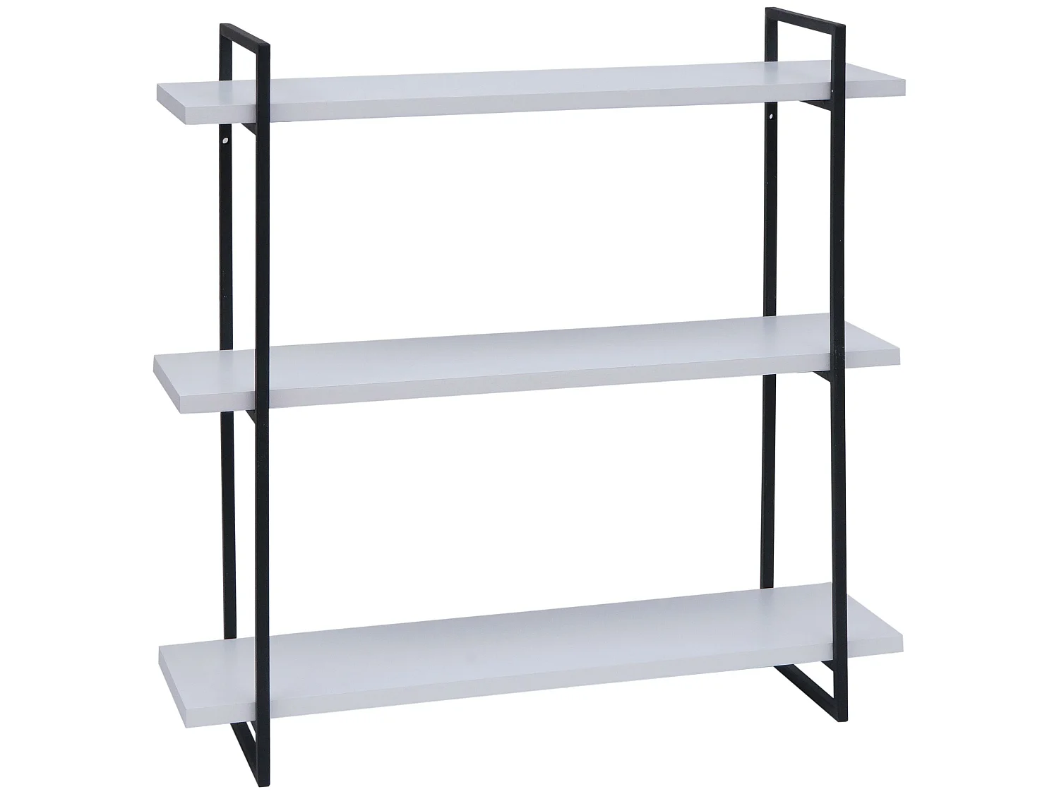 Etagère murale HWC-K78 - étagère suspendue - 3 étagères en métal massif-bois industriel 60x60x18cm - blanc - métal noir