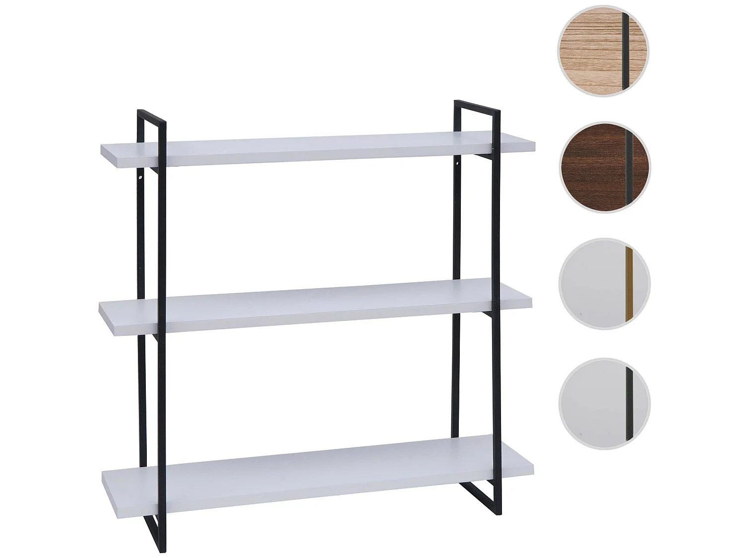 Etagère murale HWC-K78 - étagère suspendue - 3 étagères en métal massif-bois industriel 60x60x18cm - blanc - métal noir