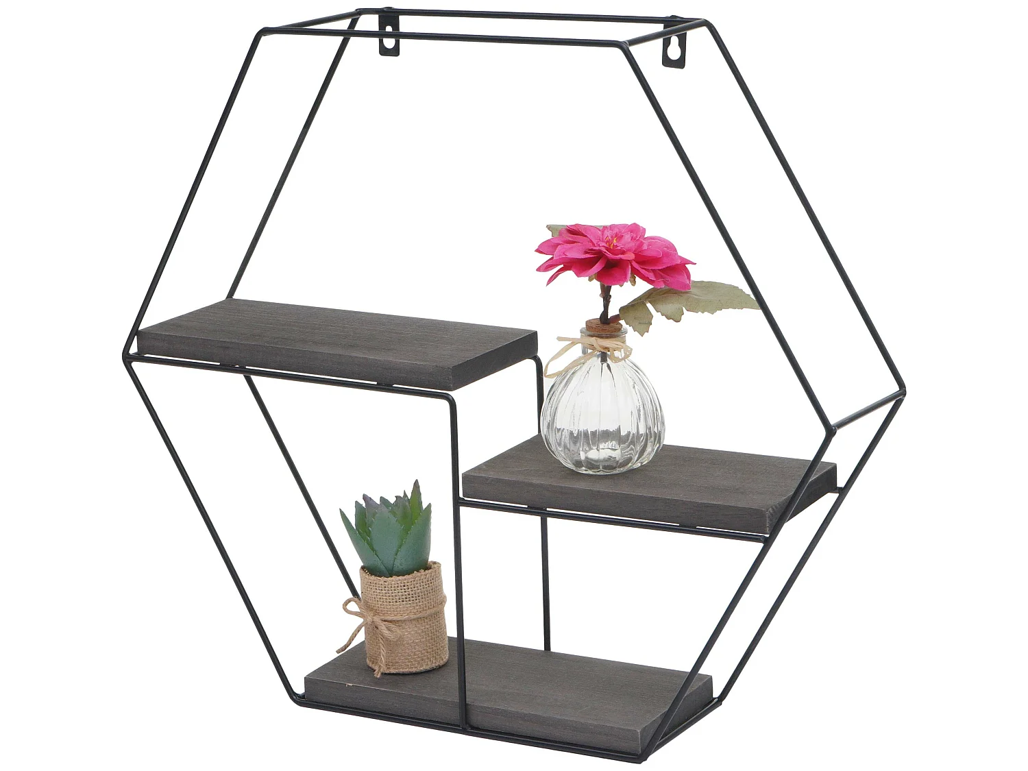 Étagère murale HWC-K76 - Étagère suspendue Étagère flottante - 3 étagères Métal massif-bois industriel 43x49x11cm - gris foncé