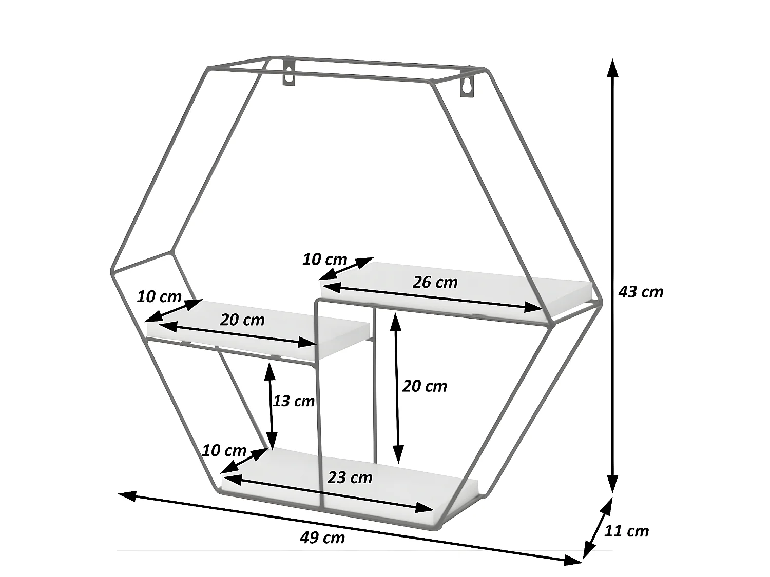 Étagère murale HWC-K76 - Étagère suspendue Étagère flottante - 3 étagères Métal massif-bois industriel 43x49x11cm - gris foncé