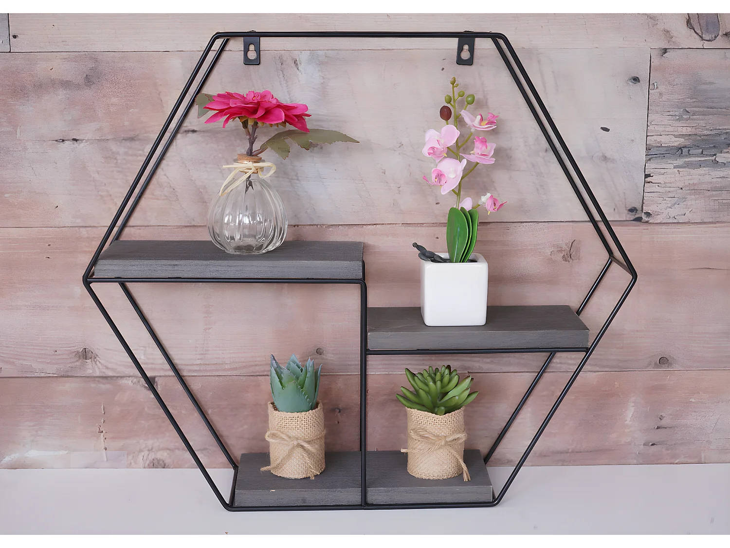 Étagère murale HWC-K76 - Étagère suspendue Étagère flottante - 3 étagères Métal massif-bois industriel 43x49x11cm - gris foncé