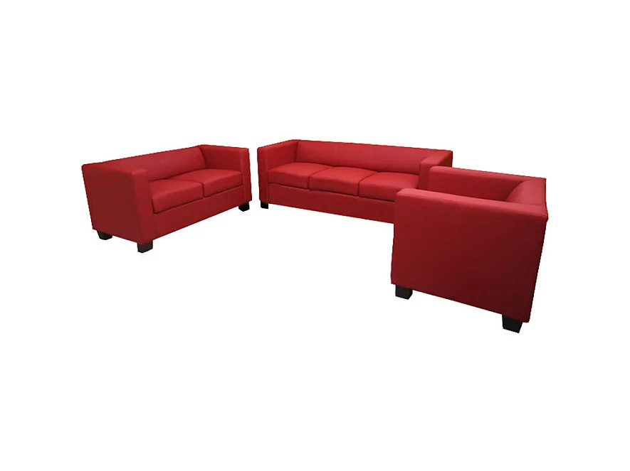 Salon 3-2-1, garniture de canapés / lounge Lille - cuir, rouge