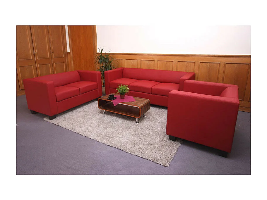 Salon 3-2-1, garniture de canapés / lounge Lille - cuir, rouge