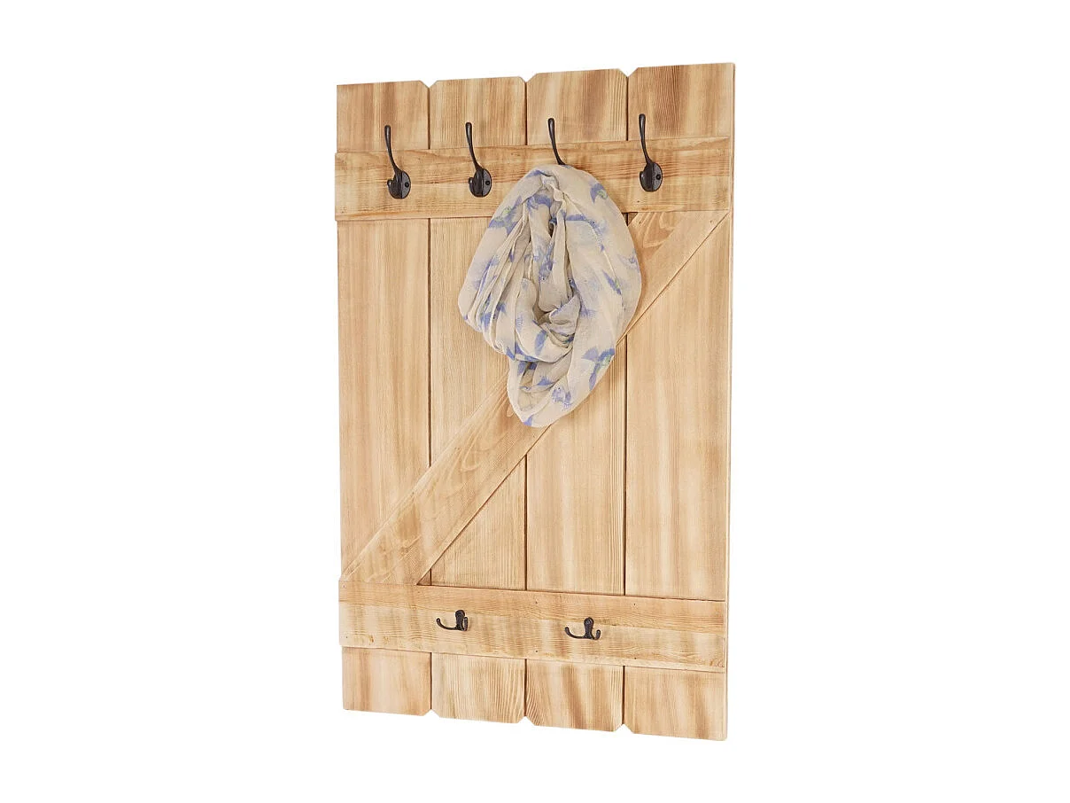 Tablette murale, porte-tasse HWC-D13, étagère / vestiaire / planche à crochets - pin