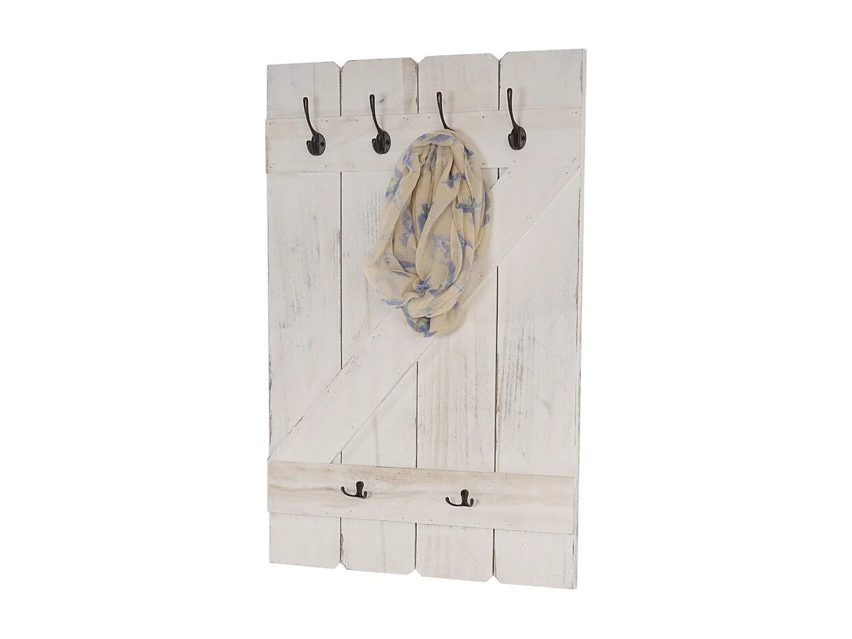 Tablette murale, porte-tasse HWC-D13, étagère / vestiaire / planche à 6 crochets - blanc shabby