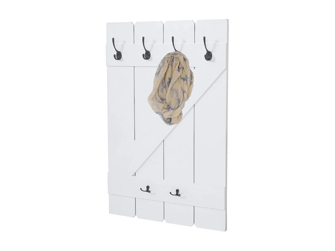 Garde-robe murale HWC-D13, étagère de suspension, planche vestiaire, 6 crochets 91x60cm - laqué blanc