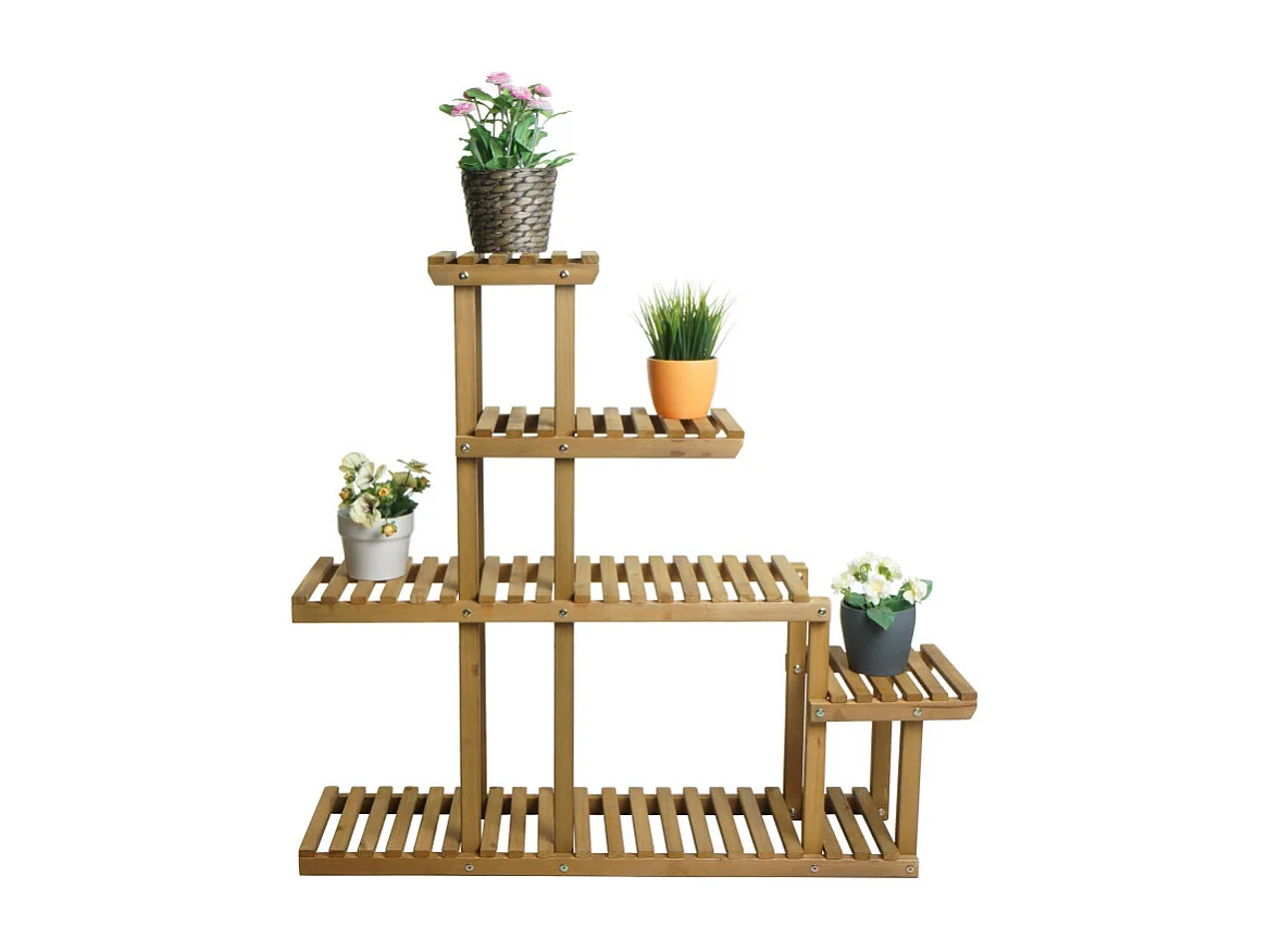 Étagère à plantes HWC-L71 - Étagère à fleurs - 5 étagères - 95x105x25cm Outdoor Sapin Bois MVG - brun