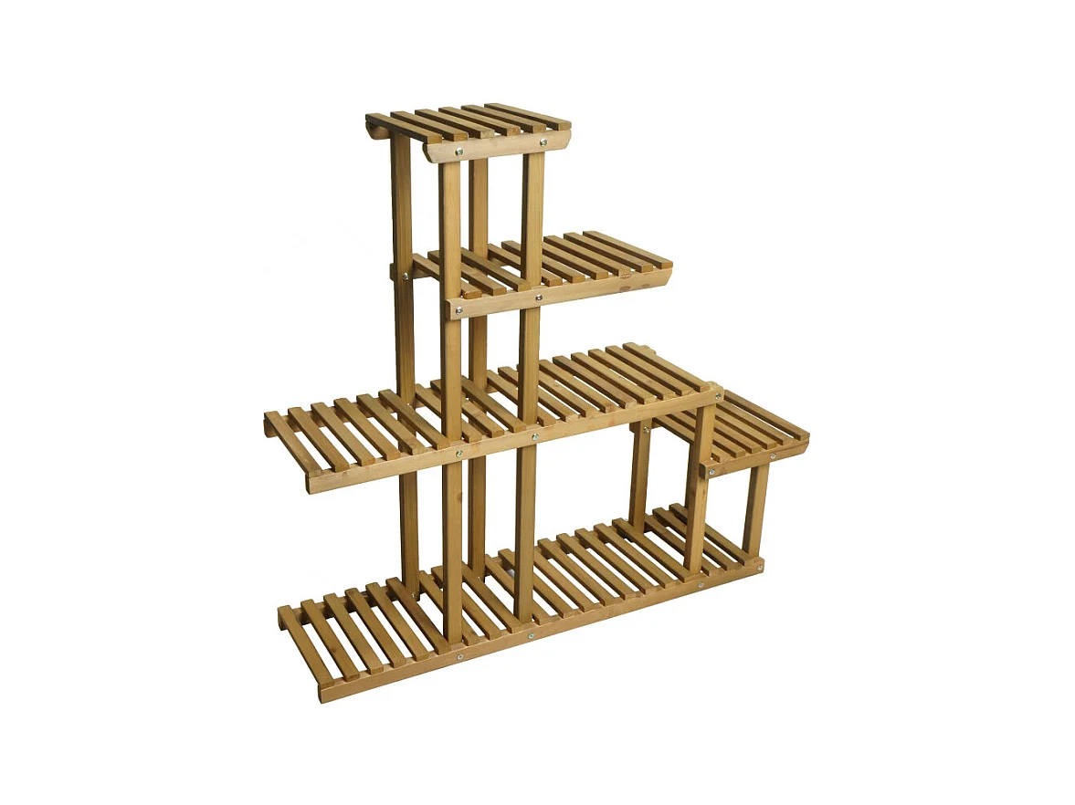 Étagère à plantes HWC-L71 - Étagère à fleurs - 5 étagères - 95x105x25cm Outdoor Sapin Bois MVG - brun