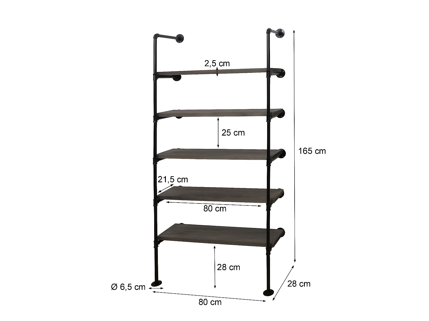 Étagère de rangement HWC-C45, design industriel 165x80x28cm - marron