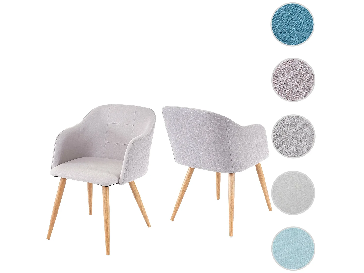 2x chaise de séjour/salle à manger HWC-D71, fauteuil, design rétro, accoudoirs, tissu - gris clair