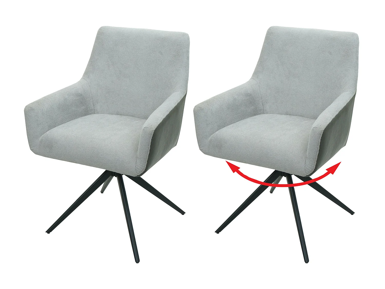 Lot de 2 chaises de salle à manger HWC-L91, chaise de cuisine accoudoir pivotant Auto-Position tissu/textile ~ gris clair sim