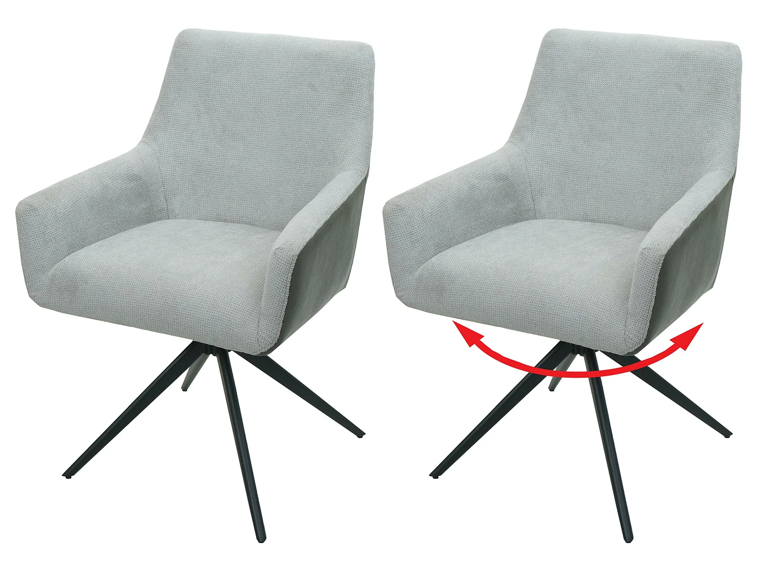 Lot de 2 chaises de salle à manger HWC-L91, chaise de cuisine accoudoir pivotant Auto-Position tissu/textile ~ gris clair sim