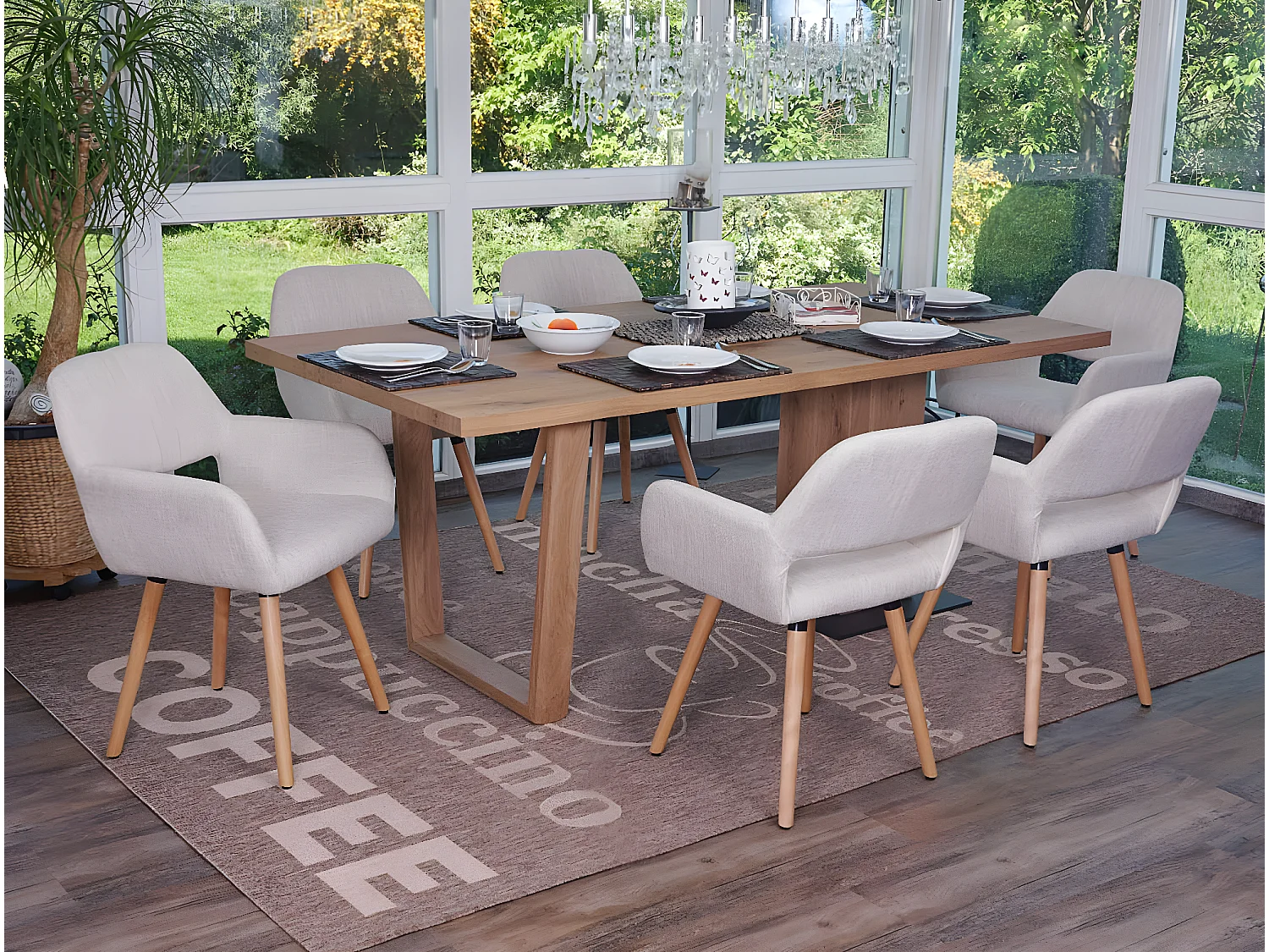 6x chaise de salle à manger Altena II, fauteuil, design rétro des années 50 - tissu, crème/gris