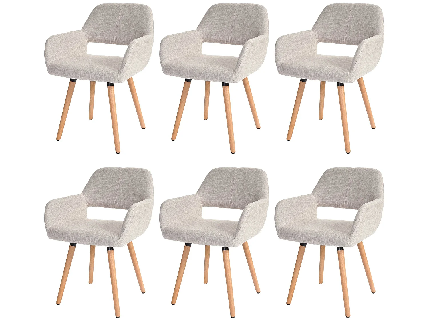 6x chaise de salle à manger Altena II, fauteuil, design rétro des années 50 - tissu, crème/gris