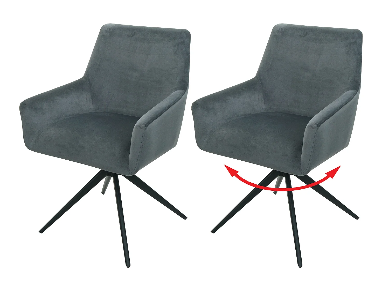 Lot de 2 chaises de salle à manger HWC-L91, chaise de cuisine accoudoir pivotant Auto-Position tissu/textile ~ gris foncé