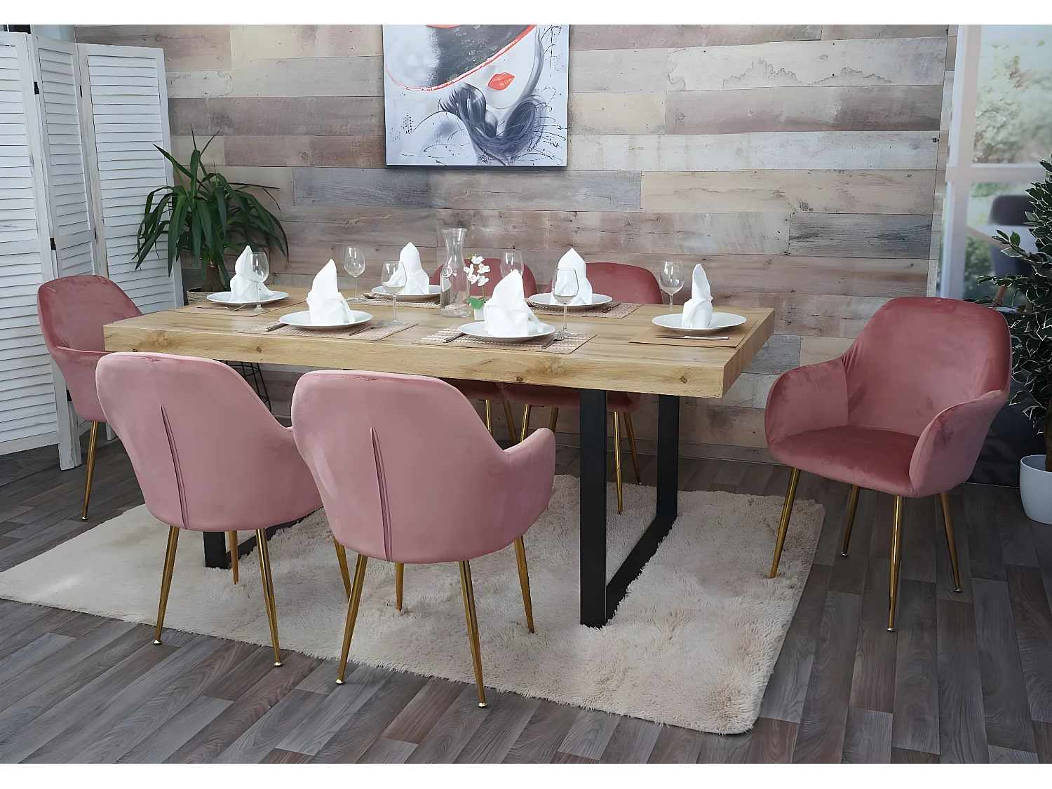 Chaise de salle à manger HWC-F18, chaise de cuisine, design rétro - velours vieux rose, pieds dorés