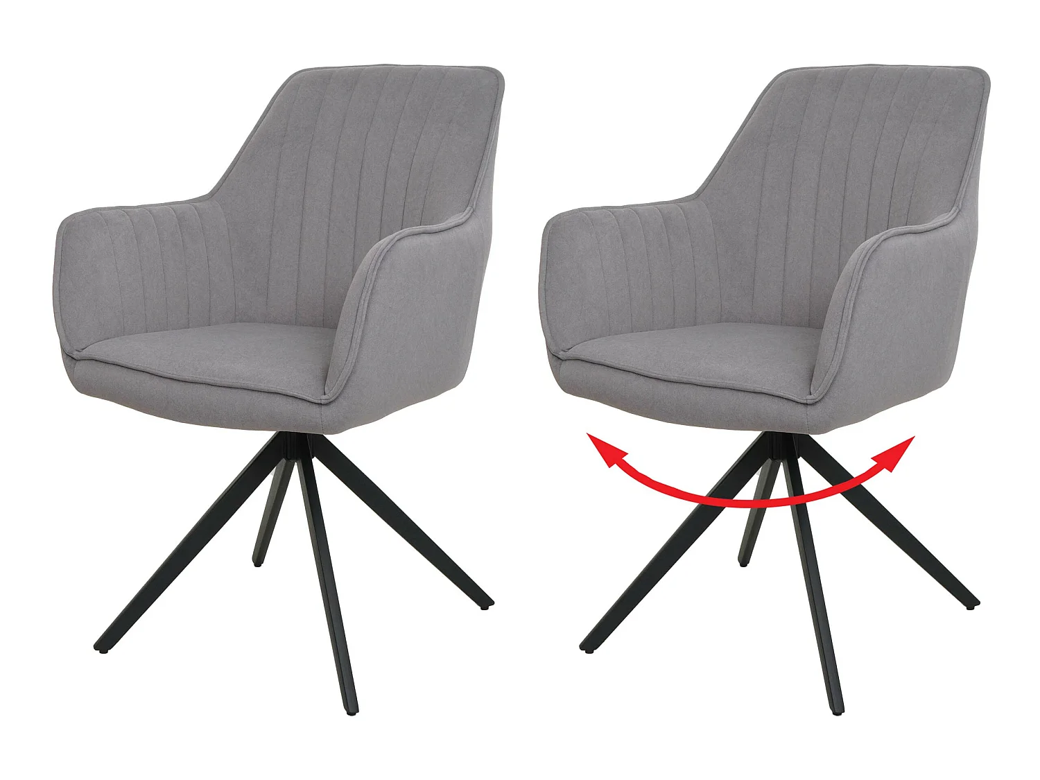 Lot de 2 chaises de salle à manger HWC-L79, chaise de cuisine, chaise avec accoudoirs, pivotante Auto-Position tissu/textile