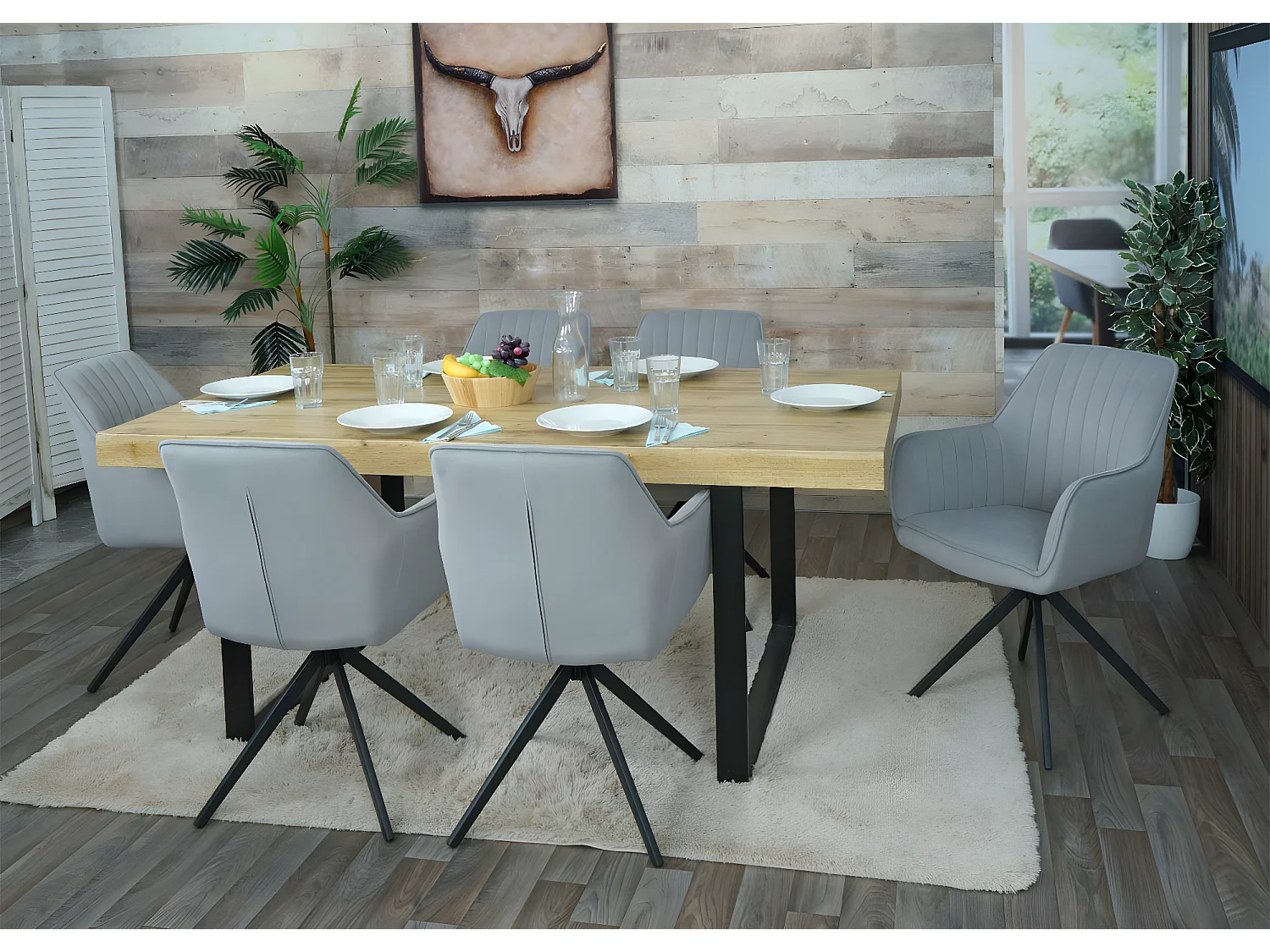 Lot de 2 chaises de salle à manger HWC-L79, chaise de cuisine, chaise avec accoudoirs, pivotante Auto-Position tissu/textile