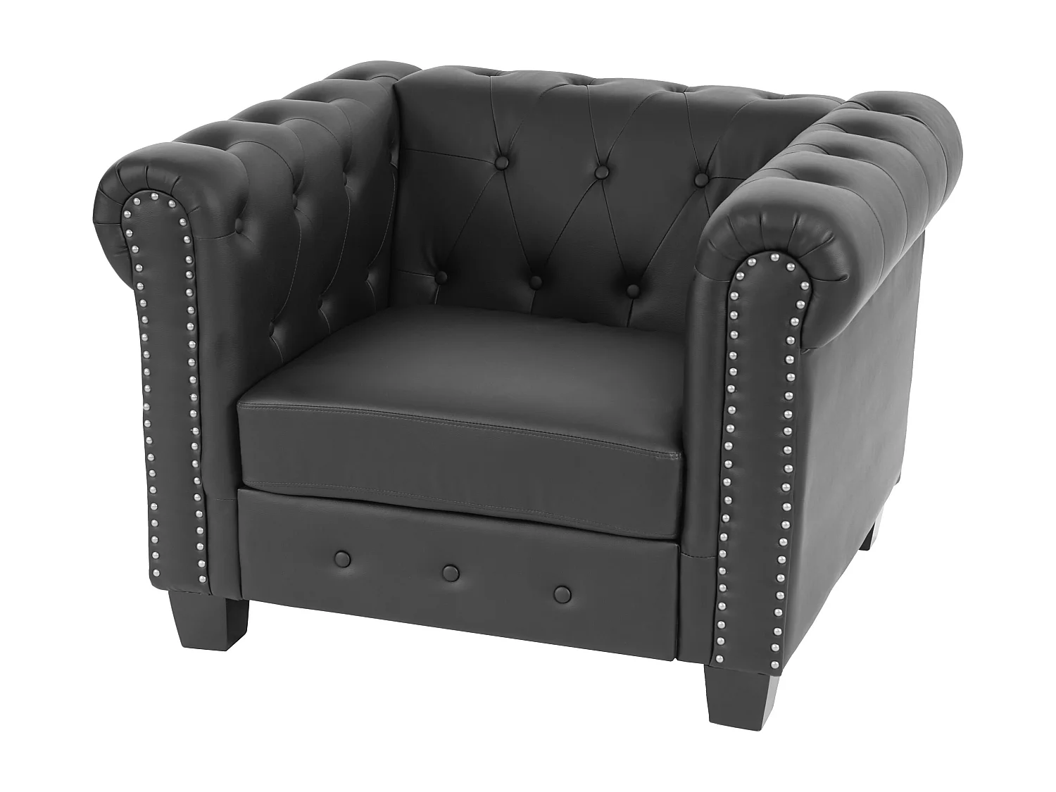 Fauteuil de luxe lounge relax Chesterfield similicuir - pieds carrés, noir