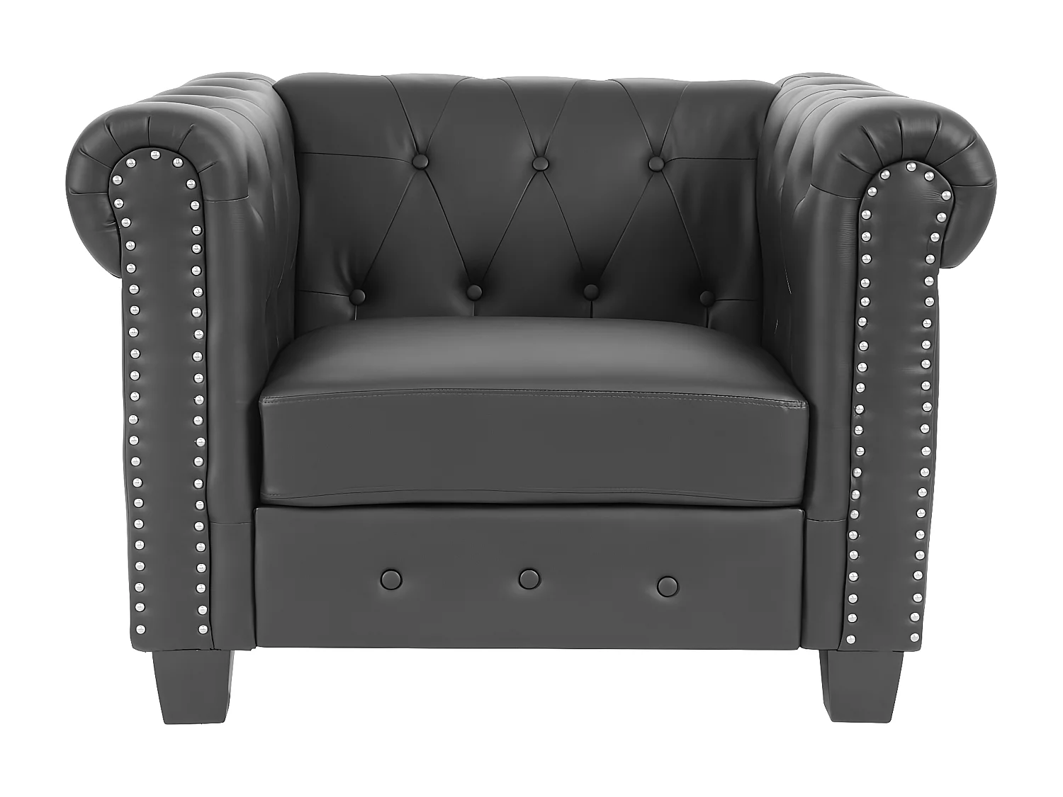 Fauteuil de luxe lounge relax Chesterfield similicuir - pieds carrés, noir
