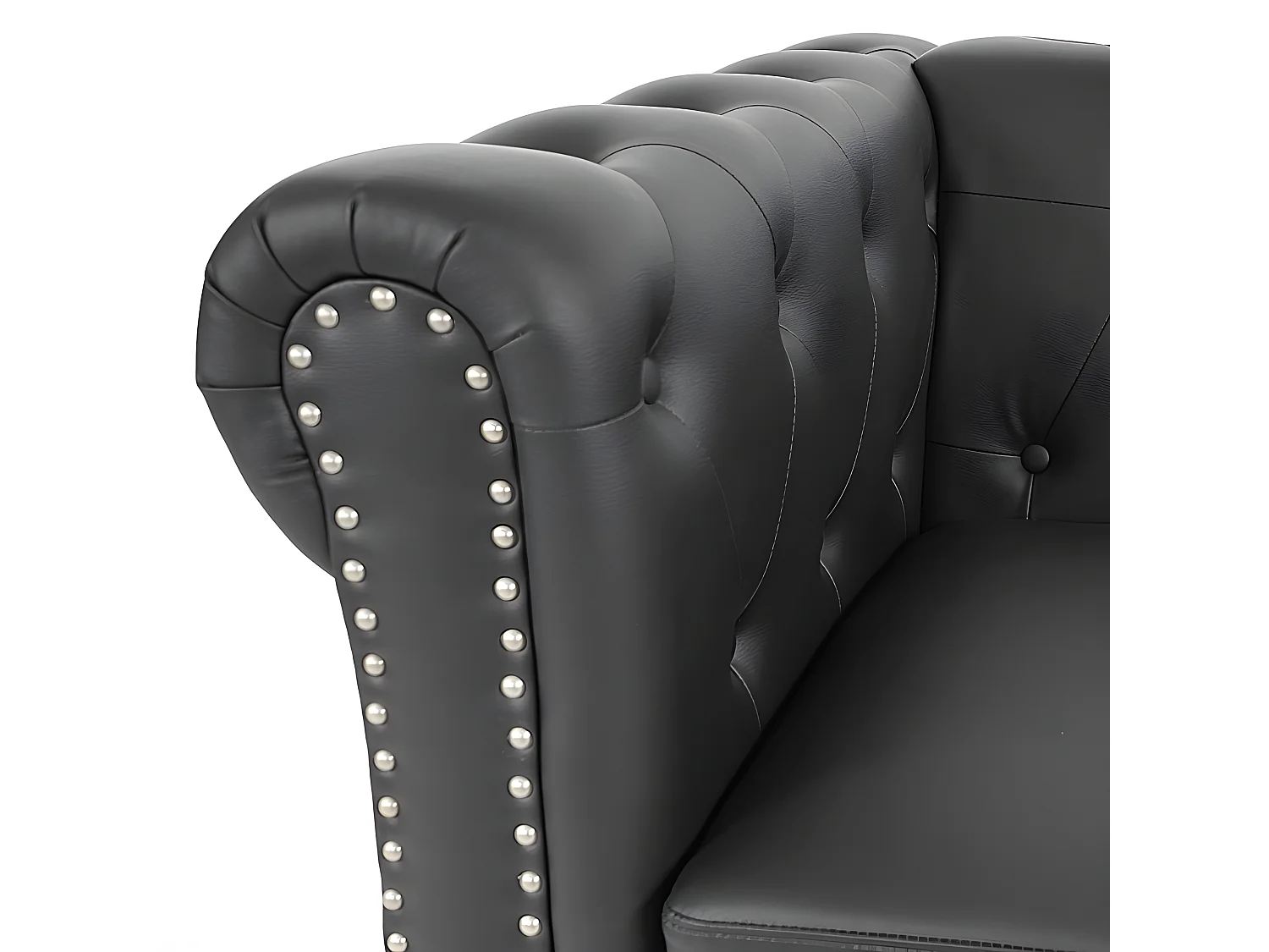 Fauteuil de luxe lounge relax Chesterfield similicuir - pieds carrés, noir