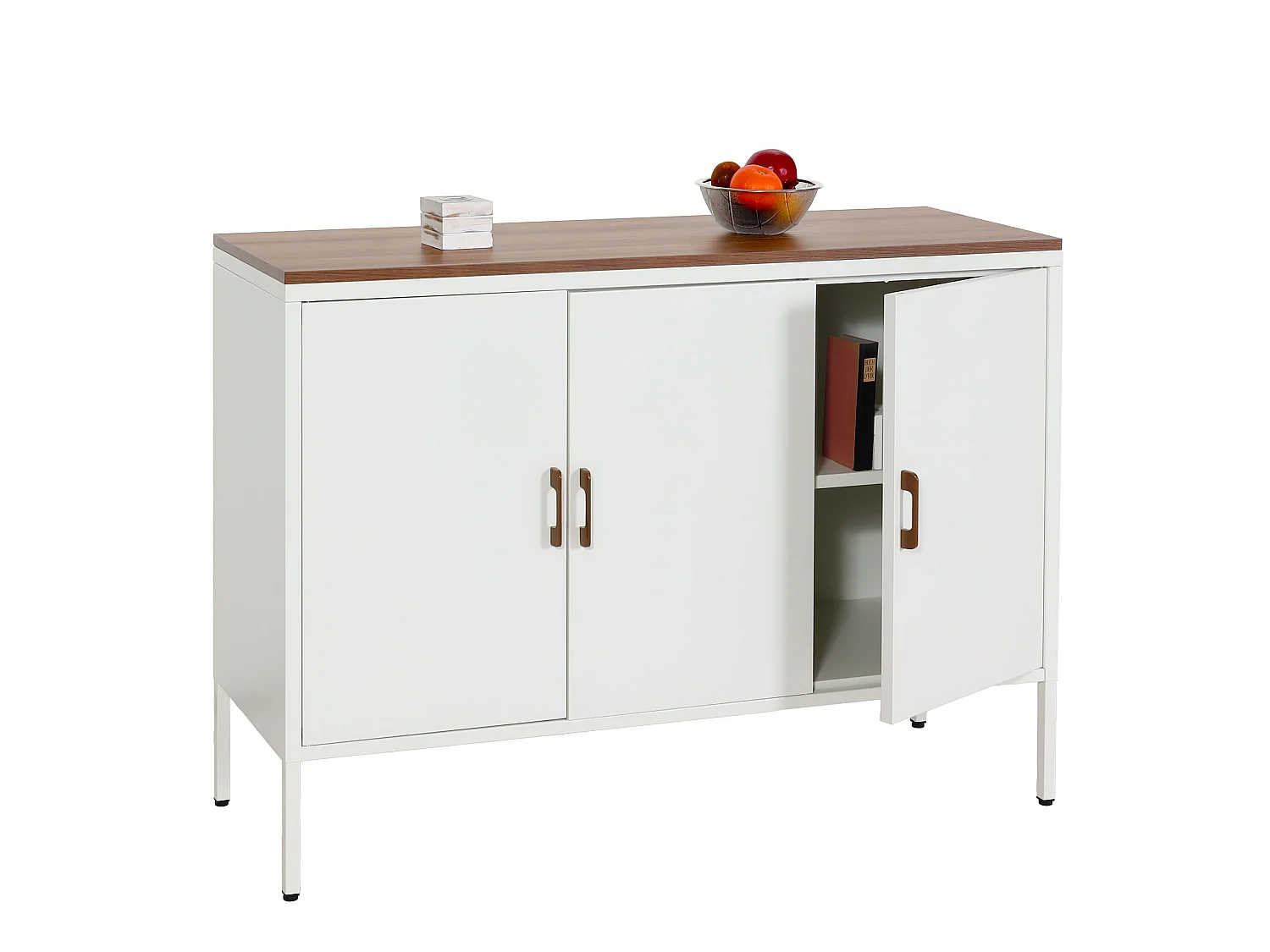 Commode HWC-L84, Sideboard Armoire Buffet, 3 portes métal 90x120x40cm, mélaminé ~ blanc