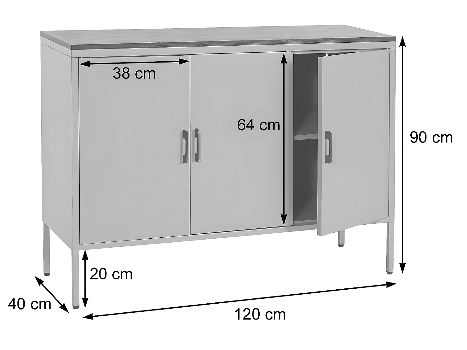 Commode HWC-L84, Sideboard Armoire Buffet, 3 portes métal 90x120x40cm, mélaminé ~ blanc