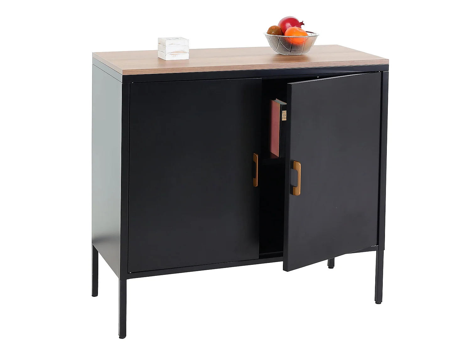 Commode HWC-L84, Armoire Buffet, 2 portes métal 90x90x40cm, mélaminé ~ noir