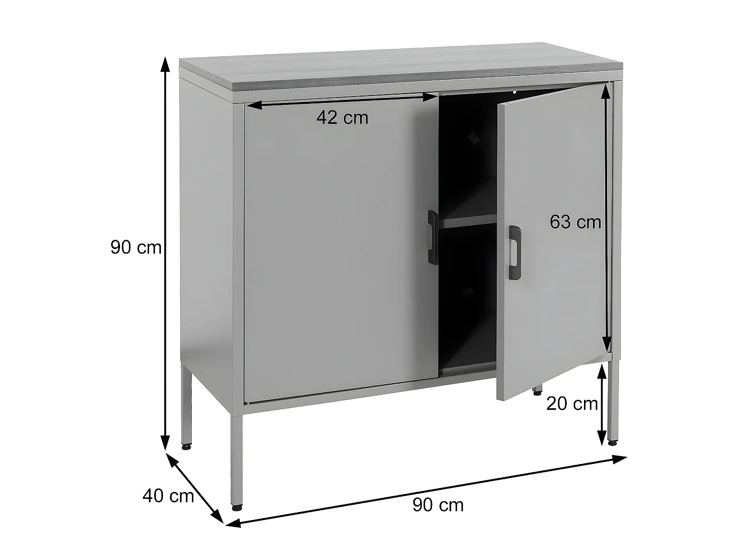 Commode HWC-L84, Armoire Buffet, 2 portes métal 90x90x40cm, mélaminé ~ noir