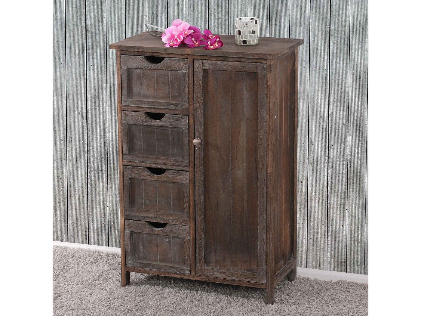 Mendler - Cassettiera Arredo Bagno Hwc-h20 Vintage Sportello E Ceste