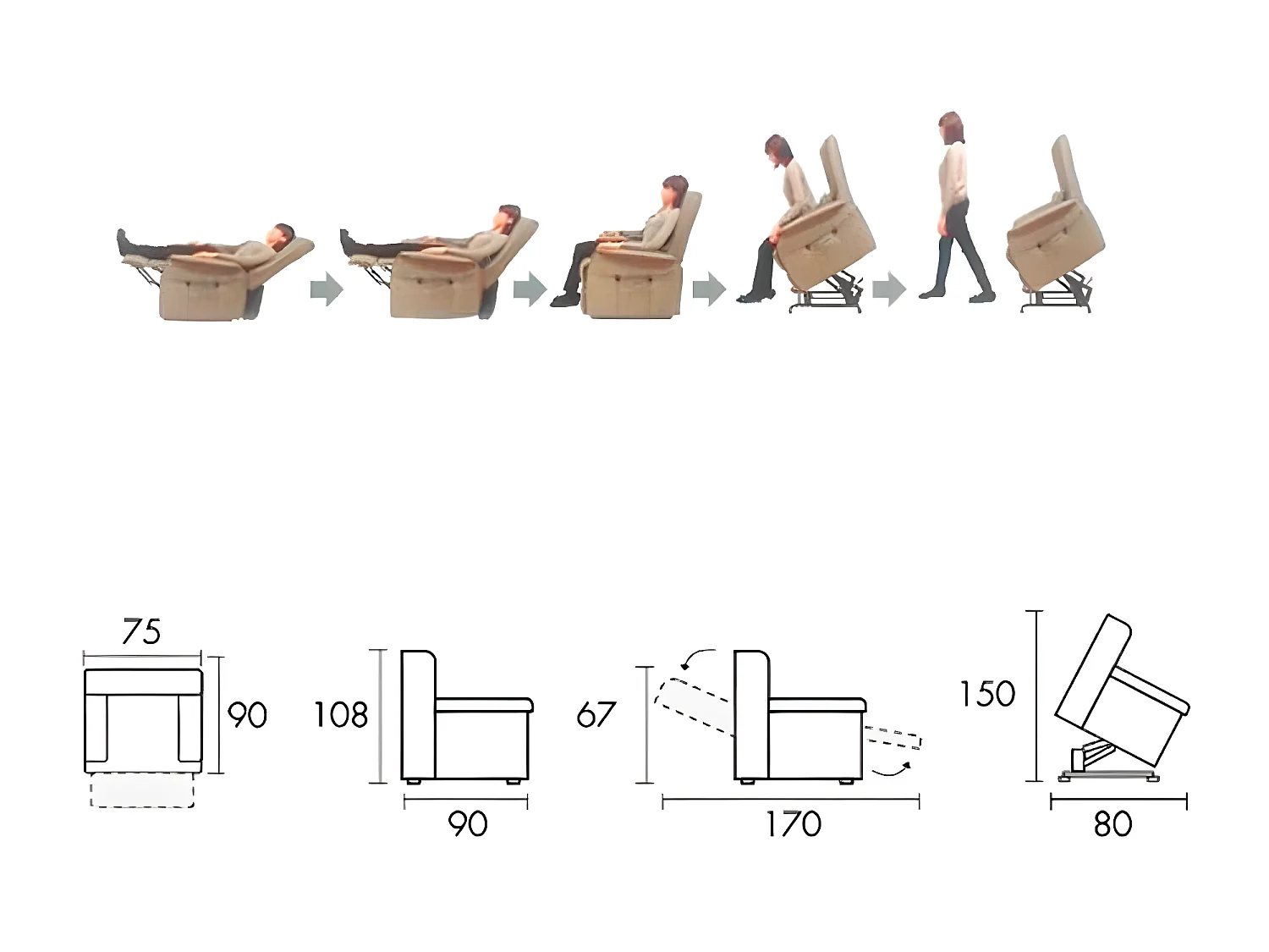 ZAMORA - Fauteuil Releveur Tissu Coloris Marron