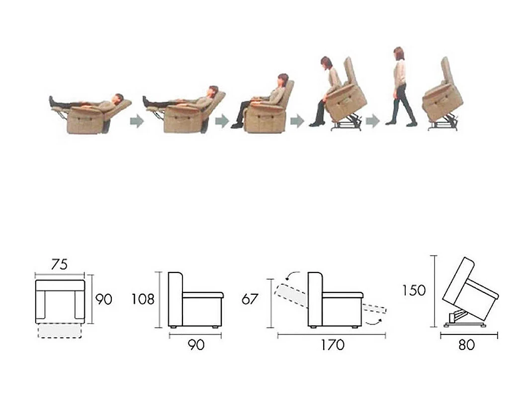 ZAMORA - Fauteuil Releveur Tissu Coloris Marron