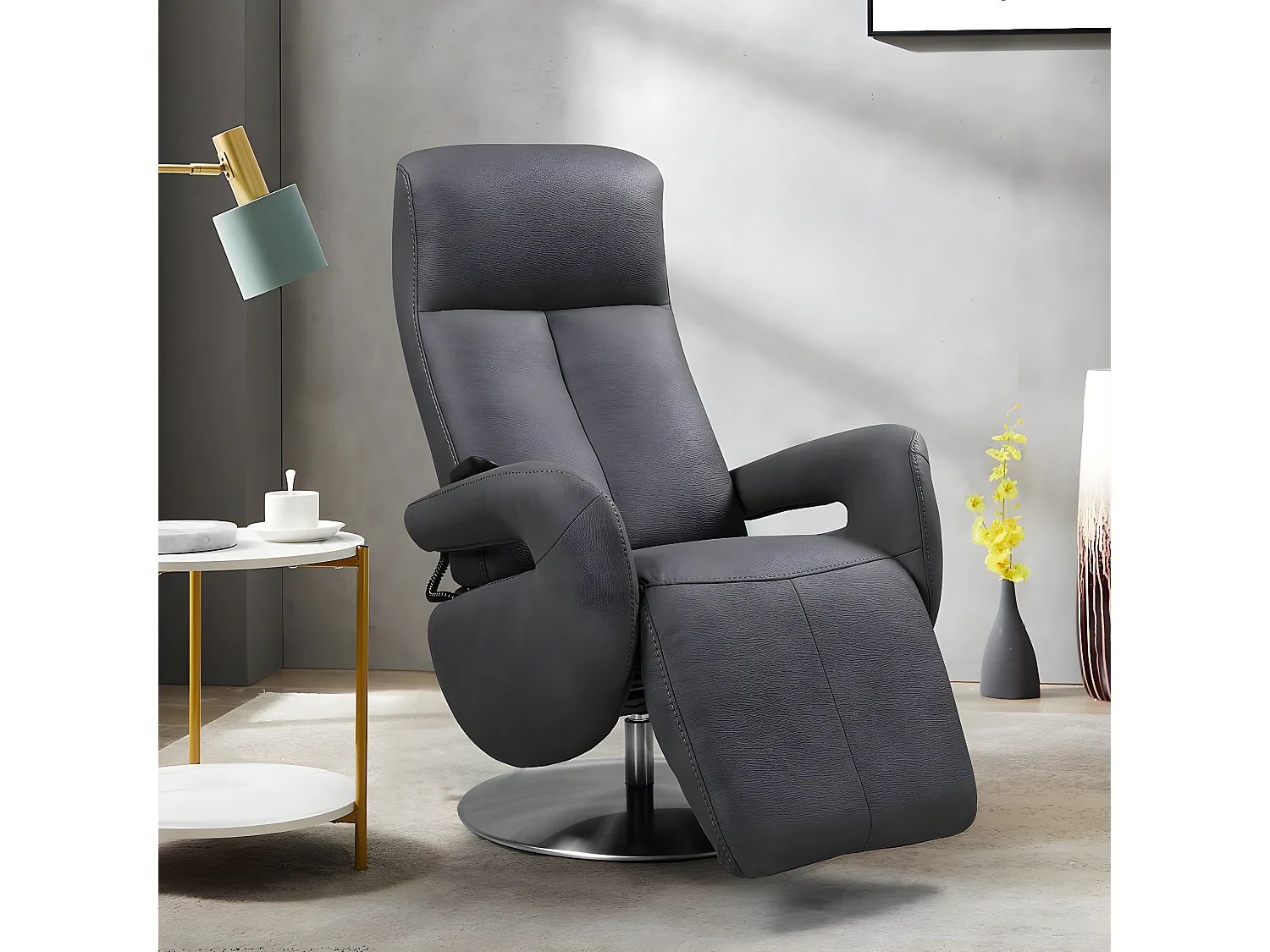ROSARIO - Fauteuil Relax Electrique Tissu Gris Foncé