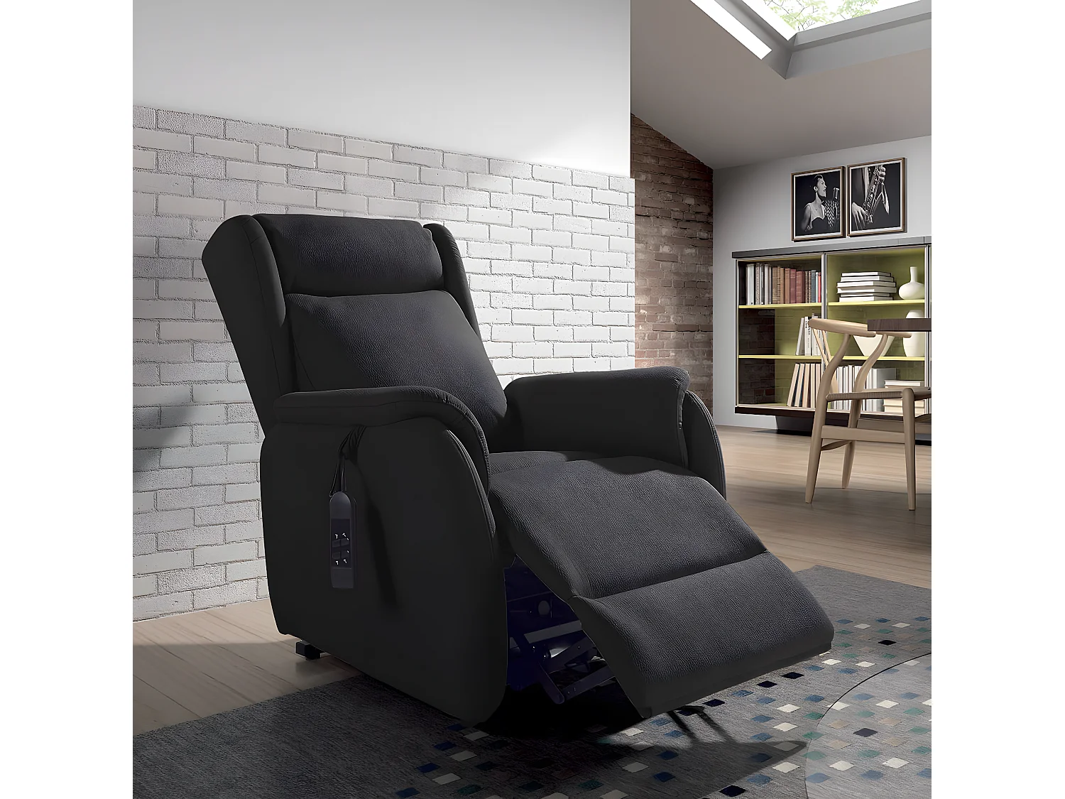 ZAMORA - Fauteuil Releveur Tissu Gris Foncé